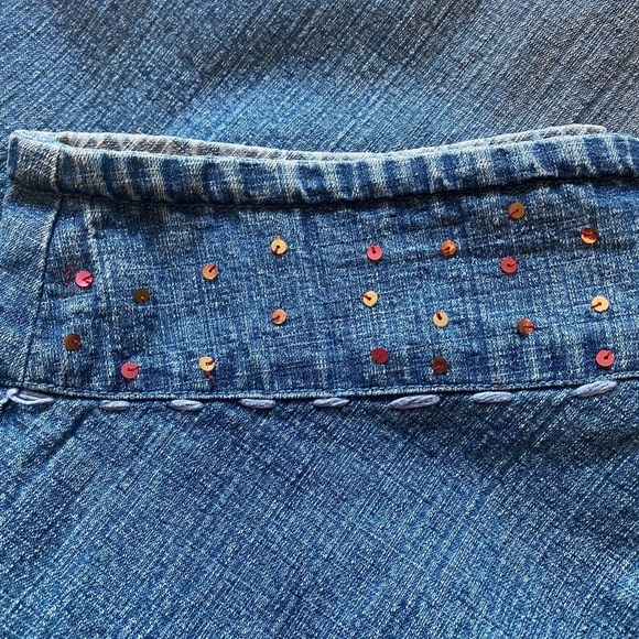 Vintage Studio West Sequined Embellished Blue Jean Denim Midi Skirt - Picture 7 of 10